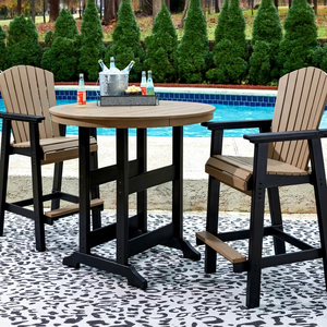 Wooden <b>Round</b> Dining <b>Table</b> Set Comfortable Wood Garden Chairs Sturdy Courtyard Living Room Outdoor Park Hotel - Product Image 1