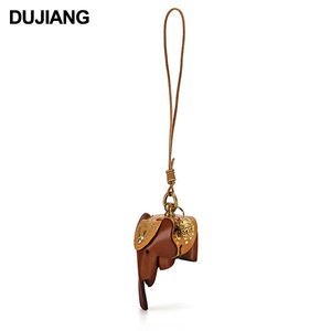 Genuine <b>Leather</b> Elephant <b>Keychain</b> Charm Brown Cowhide Embossing Creative Animal Ornament For Bag Or Keyring - Product Image 3