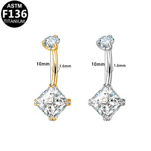 Anneau de nombril en alliage de titane G23 avec zircon carré et pendentif, bijoux de piercing tendance pour femmes, idéal pour les soirées - Product Image 5