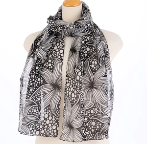 Women's Black & White Floral/Geometric Print Scarf Lightweight Cotton Neck <b>Wrap</b> Soft <b>Shawl</b> for All Seasons - Product Image 3