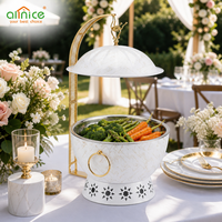 Chauffe-plat de buffet en acier inoxydable à motif marbre blanc avec couvercle suspendu pour mariage