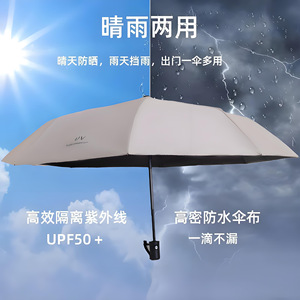 ร่มกันแดดอัตโนมัติแปดซี่โครง สีดำ ไวนิล ป้องกันรังสียูวี UPF50+ พับได้สามตอน สำหรับผู้หญิง กันฝน ของขวัญโฆษณา - Product Image 4