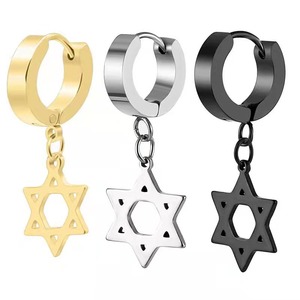 Pendientes de Clip con Forma de Estrella de Seis Puntas, Acero Inoxidable, Unisex, Estilo Punk, Opciones en Color Dorado, Plateado y Negro - Product Image 1