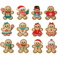 Patchs brodés en gros de bonhommes en pain d'épices scintillants, appliques de Noël thermocollantes mixtes pour chapeaux, vêtements et décorations de fêtes