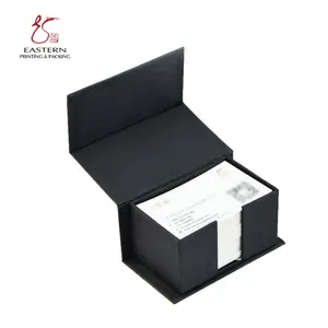 Custom Luxury Black Texture Art Paper Make Packaging Business Card Magnetic Gift Paper Box with Hot Stamping Silver Logo 500 Pcs