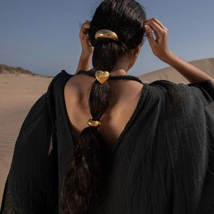 ربطات شعر مرنة من الفولاذ المقاوم للصدأ عيار 18 قيراط مقاومة للماء بإطار مستطيل ومربع على شكل قلب وهلال وفيونكة إكسسوارات للفتيات - Product Image 6