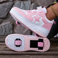 Chaussures de skate roses pour filles, patins à roulettes avec roues amovibles, fermeture à bouton rotatif, chaussures de sport toutes saisons, cadeau de vacances
