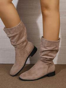 Bottes courtes à talon épais en <span class=keywords><strong>daim</strong></span> denim pour femmes, nouvelle collection automne-hiver 2025, avec un grand pli - Product Image 6