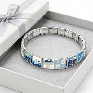 Nueva Pulsera de Moda Azul con Dijes Italianos, Serie Océano, Patrones de Gatos de Dibujos Animados, Dijes Modulares de Acero Inoxidable con Baño de Platino, Regalo - Product Image 4