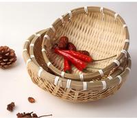 Panier en bambou tissé à la main, de forme ronde, pour ranger les aliments, style rustique, écologique