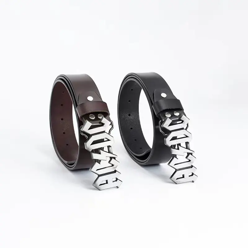 Correas de cuero de vaca genuino para hombre, cinturón con logotipo personalizado, hebilla de aleación de Zinc negra de lujo, gran oferta