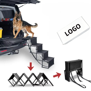 Escalier pliable pour chien, rampe pour animaux de compagnie pour voiture et camion, antidérapant, motif animal, tissu <span class=keywords><strong>nylon</strong></span>, surface en fer imperméable - Product Image 1