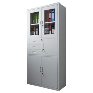 Armoire de rangement de bureau en métal avec 2 portes en verre et 2 portes en fer, armoire de classement en métal - Product Image 6