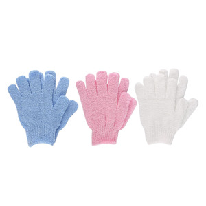Gants de bain exfoliants en nylon rose, durables, élastiques et ajustables, à cinq doigts, de couleur unie, tendance, vente chaude OEM - Product Image 1