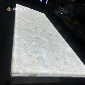 Tavolo da Pranzo Lungo in Pietra di Quarzo Bianco Traslucido Retroilluminato con Gemme di Lusso <span class=keywords><strong>per</strong></span> Villa e Hotel - Product Image 5