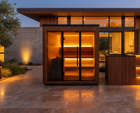 Sauna extérieur en cèdre rouge avec porte vitrée intégrale, éclairage LED, sauna à vapeur sèche, cabine de sauna sur mesure, sauna de jardin