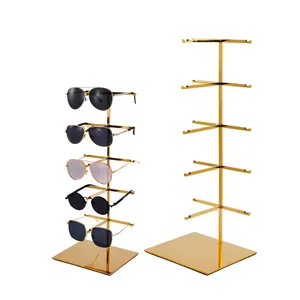 Boutique edelstahl sonnenbrille display-ständer 5-schicht goldene gläser display