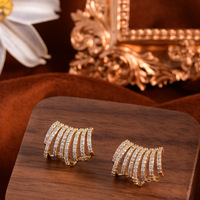 Boucles d'oreilles en forme de C, plaquées cuivre, multicouches, avec zircon cubique en forme de griffe, bijoux de luxe pour femmes, pour mariage et soirée