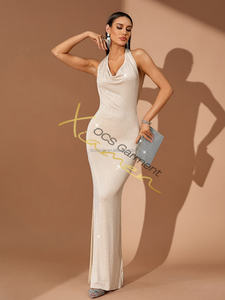 MF personnalisé 2025 brillant strass licou cou sans manches dos nu Sexy moulante Maxi soirée élégante Club robe de soirée - Product Image 5