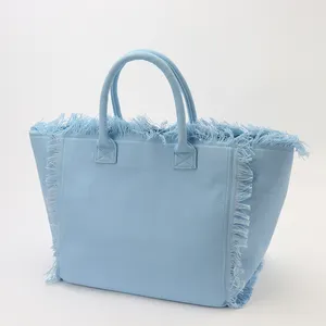Keymay RTS çok renkler tuval püsküllü askılı çanta DIY Monogram çanta açık plaj moda lüks Tote kadın çanta bayanlar