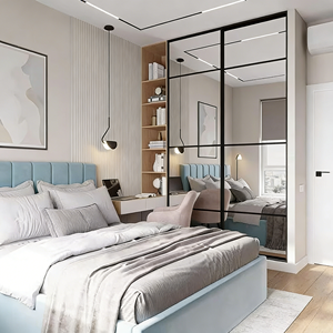 Armoire en bois massif haut de gamme personnalisée BALOM avec miroir sur toute la longueur, meubles de chambre à coucher modernes, grand rangement - Product Image 1