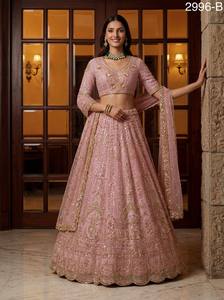 Premium Quality Bridal Lehenga Choli Pastel Shade <b>Net</b> <b>Fabric</b> Handwork Embroidery for Wedding Events Available for Sale - Product Image 6