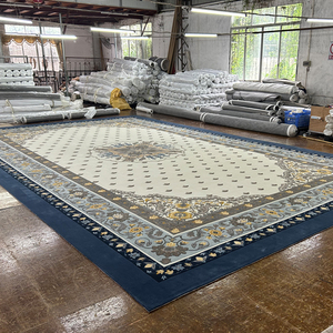 Alfombra de lana con patrón de flores hecha a mano de alta calidad, diseño personalizado para sala de reuniones, alfombra azul beige - Product Image 4