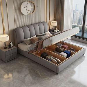 Modern Minimalist Leather Bed 1.5M With Soft Backrest Low Box Design For Master Bedroom - Product Image 2