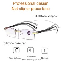 Lunettes de lecture progressives anti-lumière bleue sans monture, avec logo personnalisé, de forme rectangulaire, à bords taillés en diamant, pour unisexe, avec verres bleus