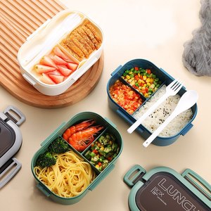 Portable <span class=keywords><strong>Hermétique</strong></span> Boîte À Lunch 2 Couche Grille Enfants Étudiant Bento Boîte Étanche <span class=keywords><strong>Micro</strong></span>-ondes École Alimentaire Conteneur avec Fourchette Cuillère - Product Image 2
