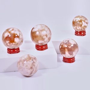 Healing Quartz Crystal Ball Pink <strong>Chakra</strong> Agate <strong>Stone</strong> Crafts Natural Gravel Cherry Blossom Design <strong>Engraved</strong> Sphere Love Craftwork - Product Image 4