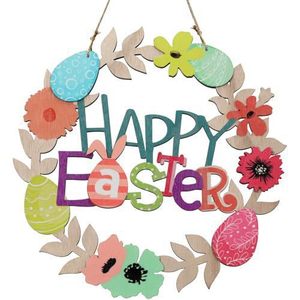 Easter <b>Egg</b> <b>Decoration</b> Wooden Door Sign Round Indoor Outdoor Easter Party Decor Carrot Bunny Design - Product Image 5