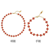 Bracelet et collier en acier inoxydable 316L Cleef Zircon, trèfle à quatre feuilles, délicat, plaqué or 18K PVD, bijoux pour femmes, ensembles cadeaux