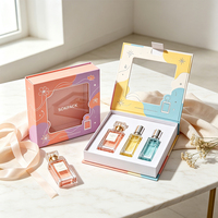 Boîte cadeau magnétique personnalisée pour parfum avec fenêtre en PVC, insert pour 3 flacons, boîte en papier rigide pour emballage d'échantillons de mini-parfums