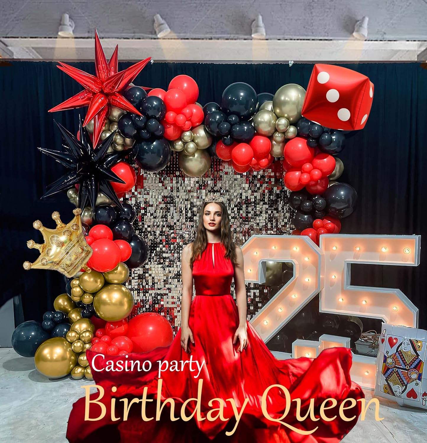 Red Black Gold Balloon Garland Kit - 132 Pcs With Star Balloons For Casino Superhero Party Decor