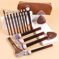 Ensemble professionnel de 14 pinceaux de maquillage en poils synthétiques doux, or rose, double embout, multifonctionnels pour le visage et les yeux, denses et faciles à utiliser