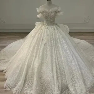 OBETTI LLH0037 Hermoso vestido de novia una línea de vestido de bola con cuentas pesadas vestido de novia con nudos de lazo