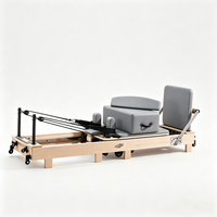 Reformer de Pilates pliable Feelgala en bois d'érable importé, 5 ressorts, appui-tête réglable, roue universelle, microfibre, pour studio de Pilates