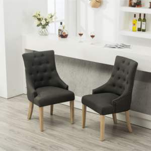 DB Solid <b>Wood</b> Wingback Hostess Chairs Set of 2 Charcoal <b>Button</b> Tufted with Nail Heads Dining Chairs - Product Image 3