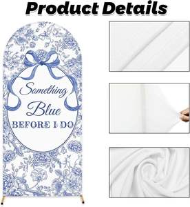 蓝色蝴蝶结拱形背景弹性氨纶库存水彩中国风双面圆形顶部婚礼新娘派对墙壁装饰 - Product Image 3