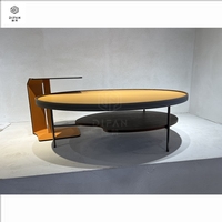 Ensemble de tables d'appoint en cuir Dessus de table en bois Meubles de salon Ensemble de tables basses en métal de luxe