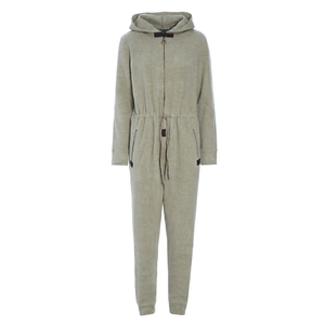 Pijama Enterizo con Capucha para Mujer, Manga Larga, Color Sólido, Tejido de Punto, 100% Poliéster, Impermeable, Cierre con Cordón, Informal, para Invierno - Product Image 1