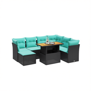 Set Divano da Esterno in Polyrattan Nero con Cuscini, 8 Posti, Stile Contemporaneo, Design Moderno - Product Image 1