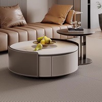 Table basse ronde en dalle de roche nordique simple, gain de place, avec matériau en bois écologique
