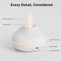 Humidificateur Minimaliste CE FCC RoHS 160ml avec Bouton Marche/Arrêt, Brume Continue, LED Couleur, Finition Noir et Blanc, pour Maison et Bureau, USB-C