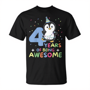 T-shirt con pinguino per il 4° compleanno dei bambini, per bambini di quattro anni che celebrano un importante anniversario - Product Image 2