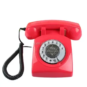 Telefone de discagem rotativa vermelha 1980's, telefone clássico, estilo antigo, retrô, paisagem, mesa, cordão, telefone, home office