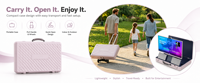 Hub de divertissement intelligent de style mallette 27 pouces avec écran tactile Android 14, haut-parleurs stéréo doubles 45W, Wi-Fi et Bluetooth pour les voyages en extérieur
