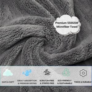 Serviette de lavage auto en microfibre 40x40cm avec logo personnalisé, 1400gsm, séchage rapide, sans ourlet, boucles torsadées, pour l'entretien automobile - Product Image 4