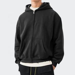 Vintage printemps Streetwear lourd fermeture éclair à capuche personnalisé strass surdimensionné à capuche Ubisex 500 Gsm Boxy fermeture éclair à capuche hommes - Product Image 2